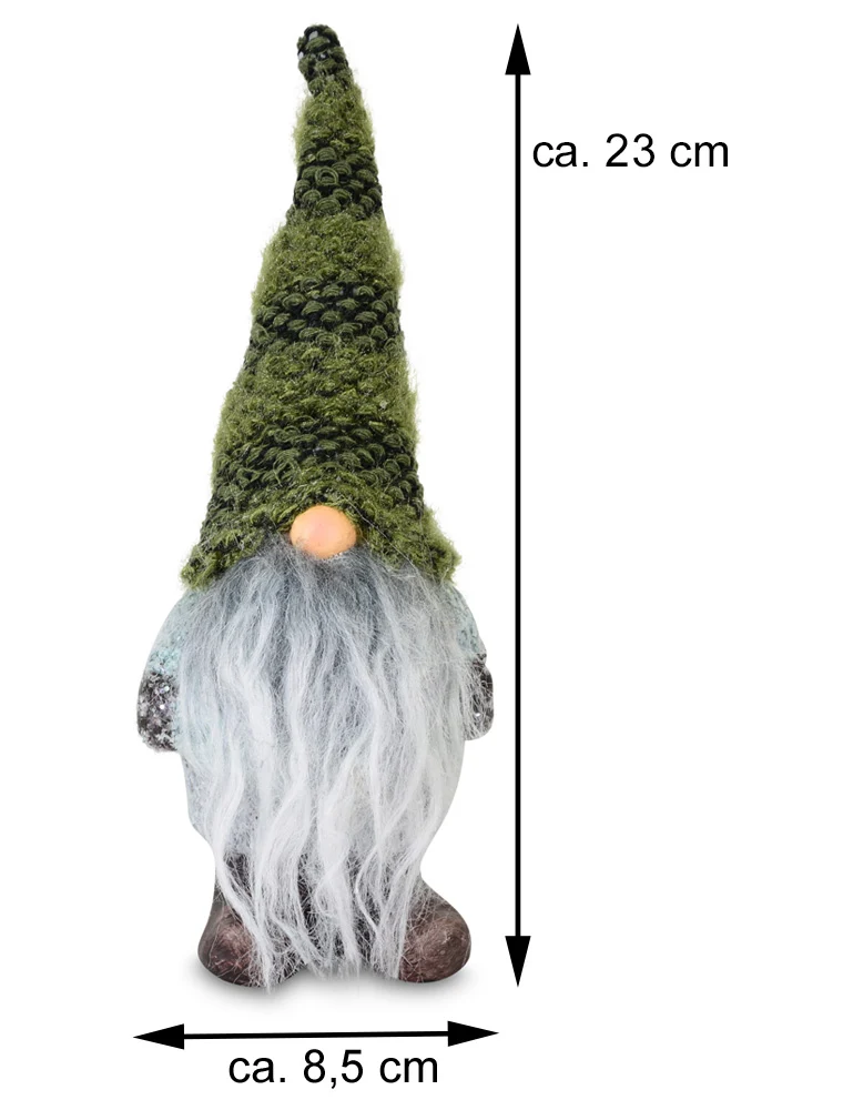 Riffelmacher Deko Wichtel mit Strickmütze | Grün & Grau | Polyresin Figur 11,5×10×19 cm | Weihnachtsdeko mit langem Bart | 10496