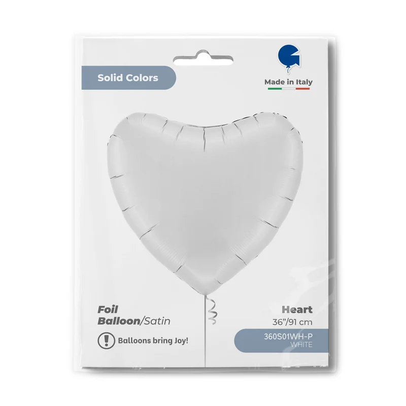 36"/Ø91cm Folienballon Uni Herz | Weiß Satin