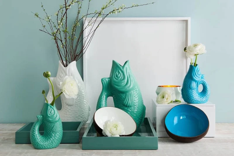 Vase MONSIEUR CARAFON Fisch, mint- 21x12x31cm 2,7l