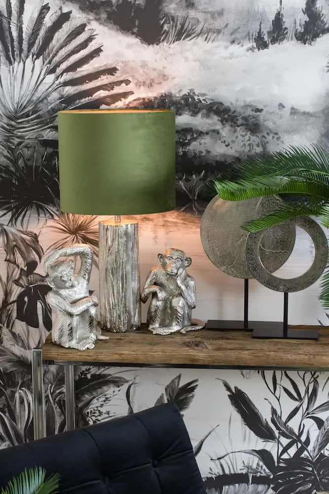 Tischlampe TOCON silber-grün Samt 50 cm