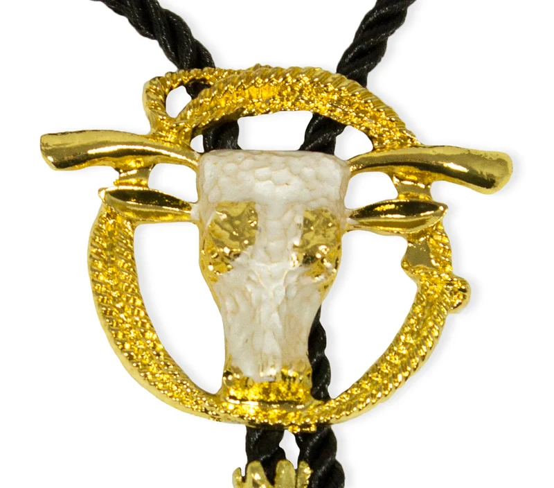 Cowboy Krawatte mit Anhänger - Stierkopf Gold