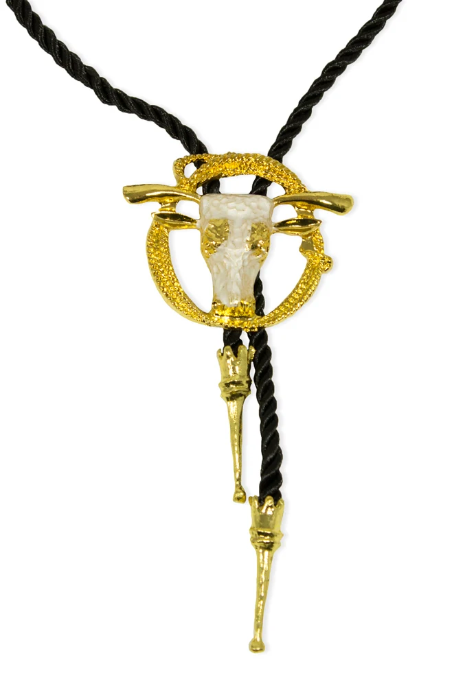 Cowboy Krawatte mit Anhänger - Stierkopf Gold