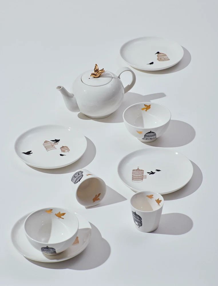 Dessertteller 'FREEDOM BIRDS' 4er-Set aus Porzellan