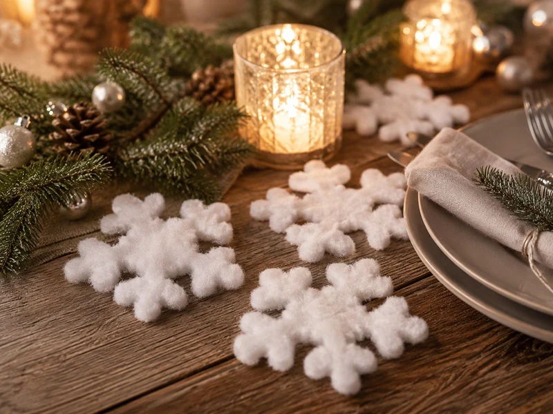 Schneeflocke Schneewatte 4er Set | Weiß | 11x2 cm | Tischdeko Weihnachten | 68310