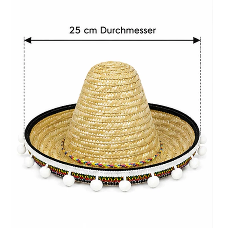Kinder Mexikaner Sombrero mit Troddeln - Ø 25 cm | Natur