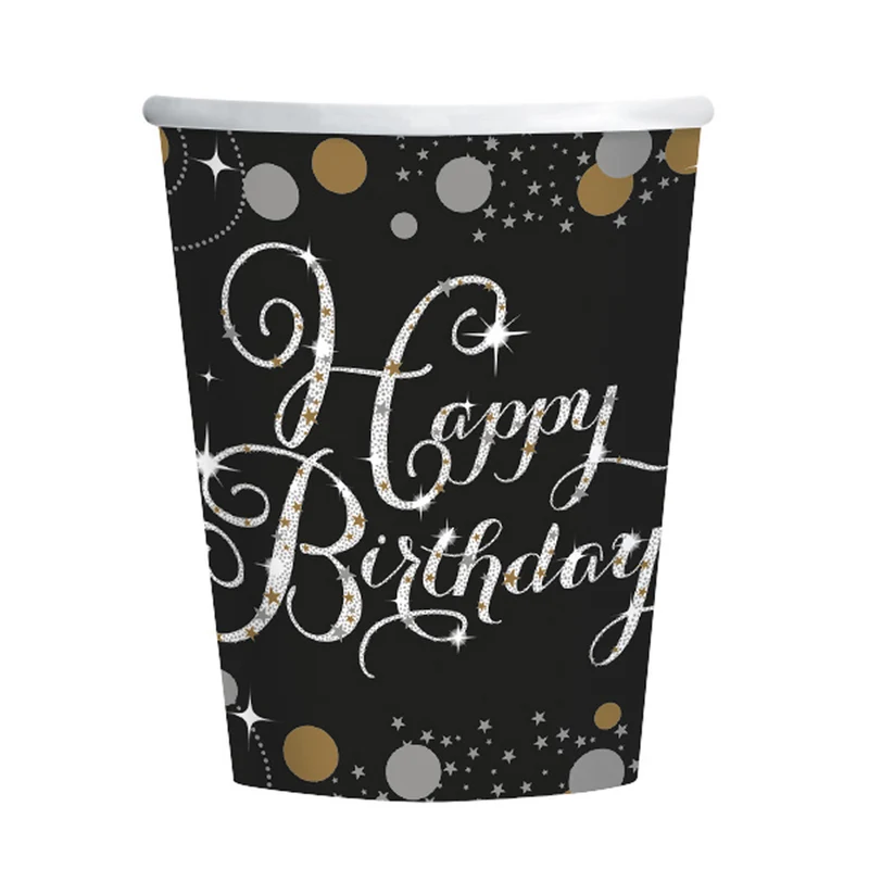 Amscan "Sparkling Celebration" Schwarz / Gold | Happy Birthday Geburtstag Partydekoration