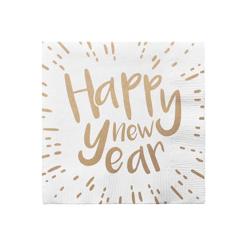 Servietten "Happy New Year" 33x33cm/20Stk. | Weiß Gold