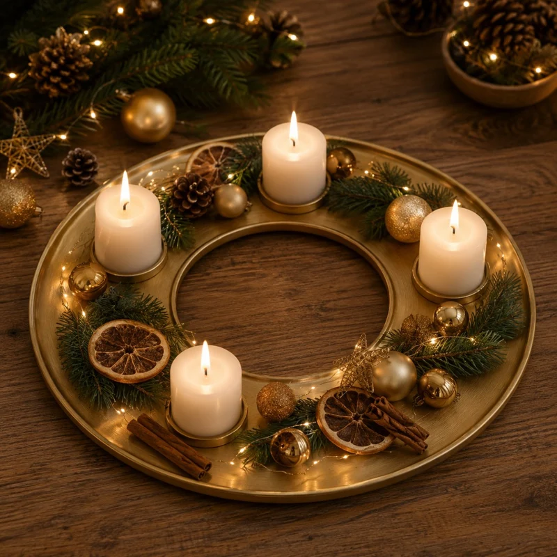 Riffelmacher Deko Tablett Ring Holz gold 44*44*2,6 cm - 13780