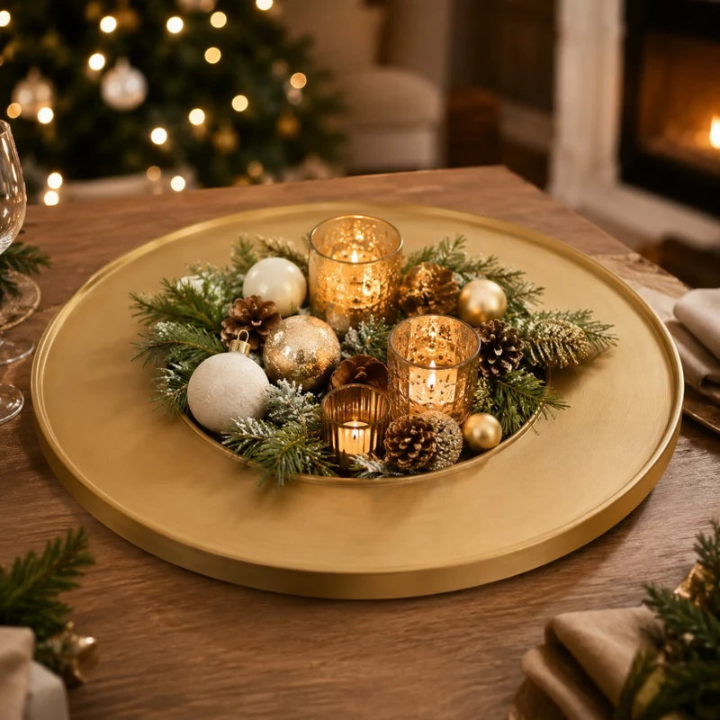 Riffelmacher Deko Tablett Ring Holz gold 44*44*2,6 cm - 13780