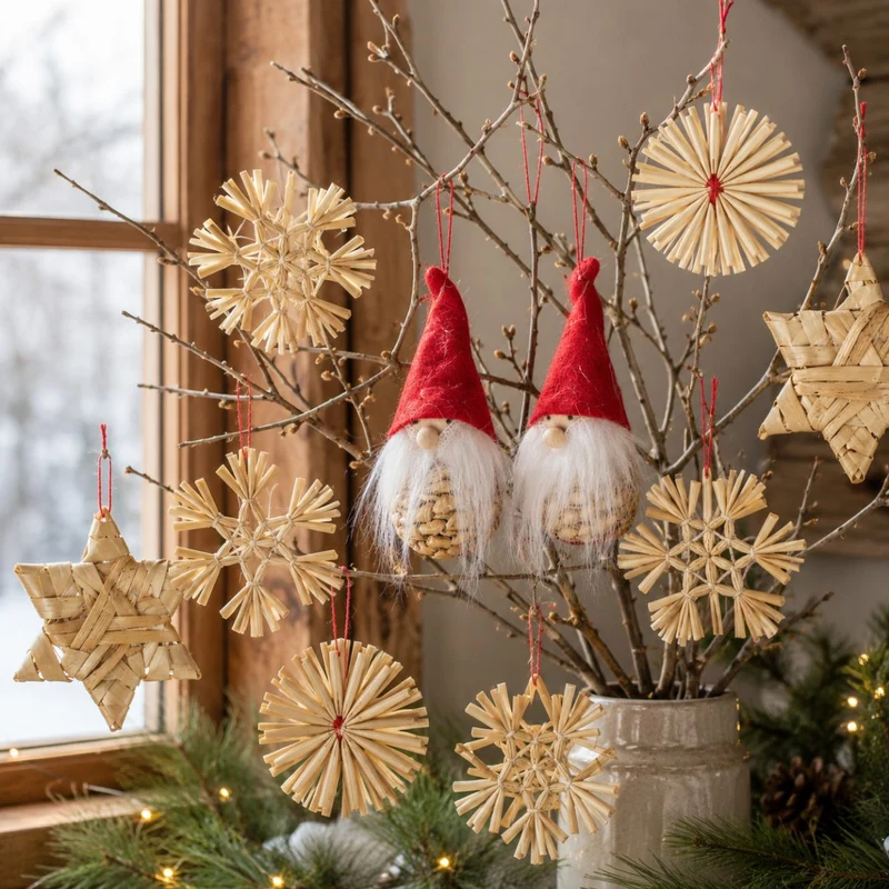 Strohartikel Hänger 12er Set | 6x6 cm | Natur | Weihnachtsbaum | 12810