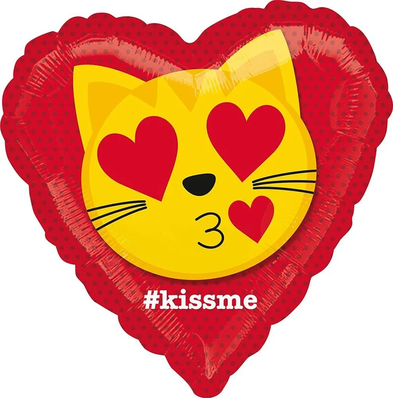 18"/Ø43cm Herz Folienballon "Emoticon Love Cat"