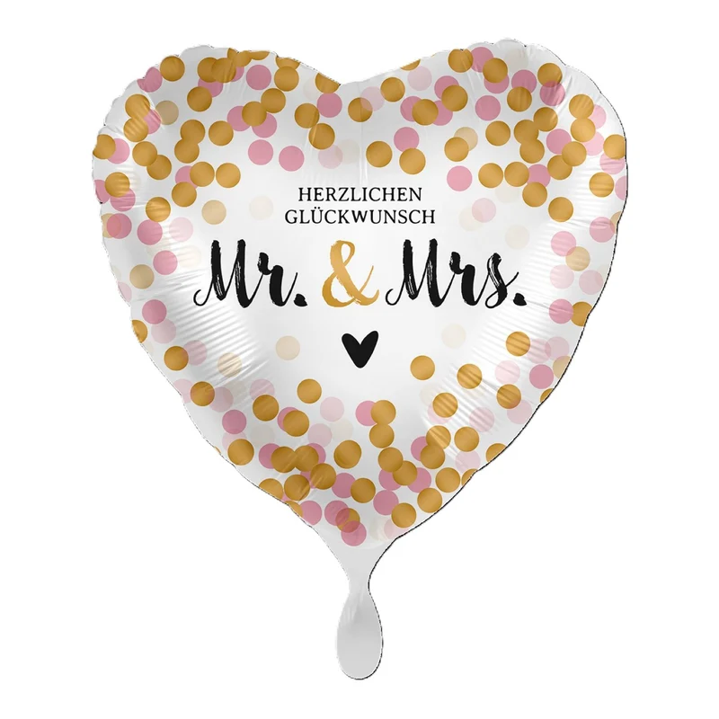 18"/Ø43cm Herz Folienballon "Glückwunsch Mr. & Mrs."