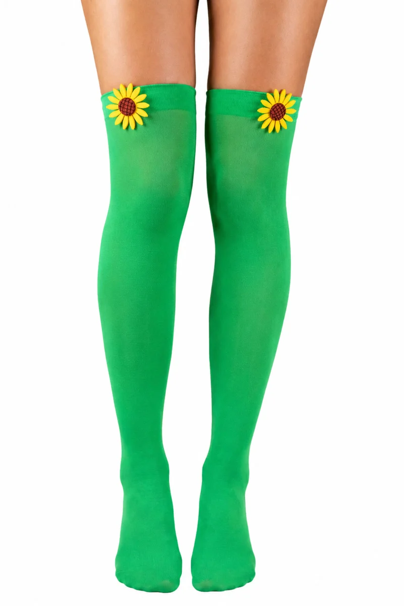 Overknees Halterlose Strümpfe "Sonnenblume" - 414011 | Grün