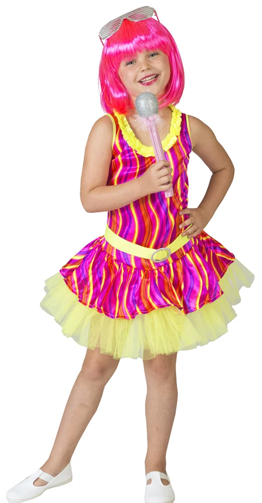 Disco Queen Neon Kostüm "Striped" für Mädchen | Rave 70er 80er Jahre Partykleid