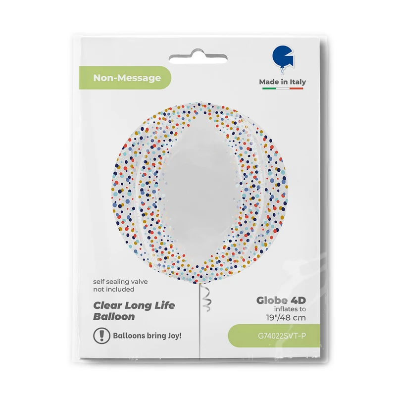 Folienballon "Transparent Confetti 4D" 48 cm | Mehrfarbig