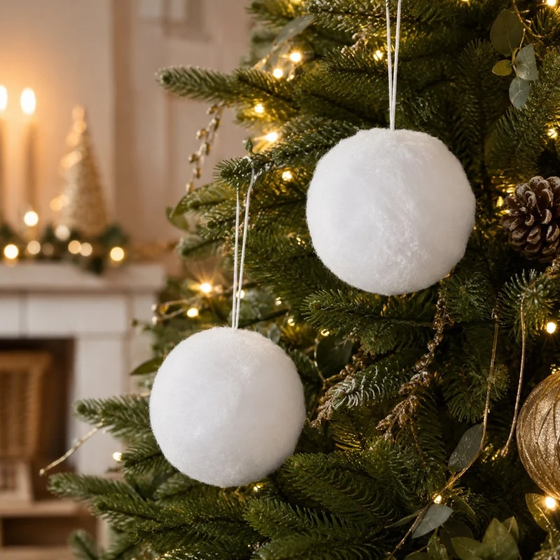 Schneeball Deko | 2er Set | Ø 12 cm |weicher Kunststoff zum Hängen | 68727