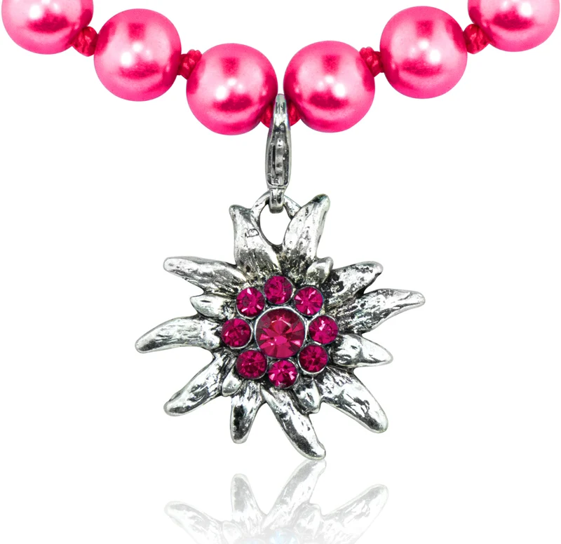 Farbige Perlenkette mit Edelweißanhänger - Pink