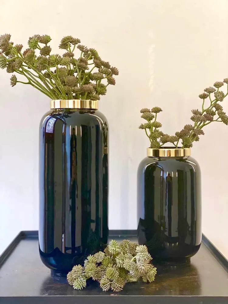 Vase SAIGON schwarz mit Metallring Ø14x30cm