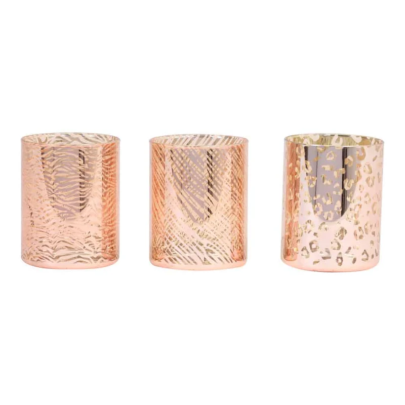 Teelichthalter PENZA Safari Glas Ziegelrot-gold 3er-Set