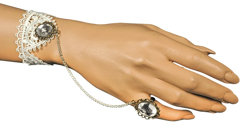 Barock Manolette Spitzen Armband mit Hand Finger Schmuck Weiß