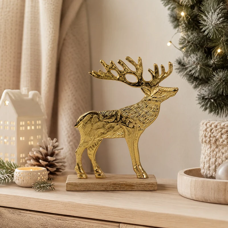 Riffelmacher Deko Elch zum Stellen | Aluminium | 25 x 6,5 cm | Gold | 24762