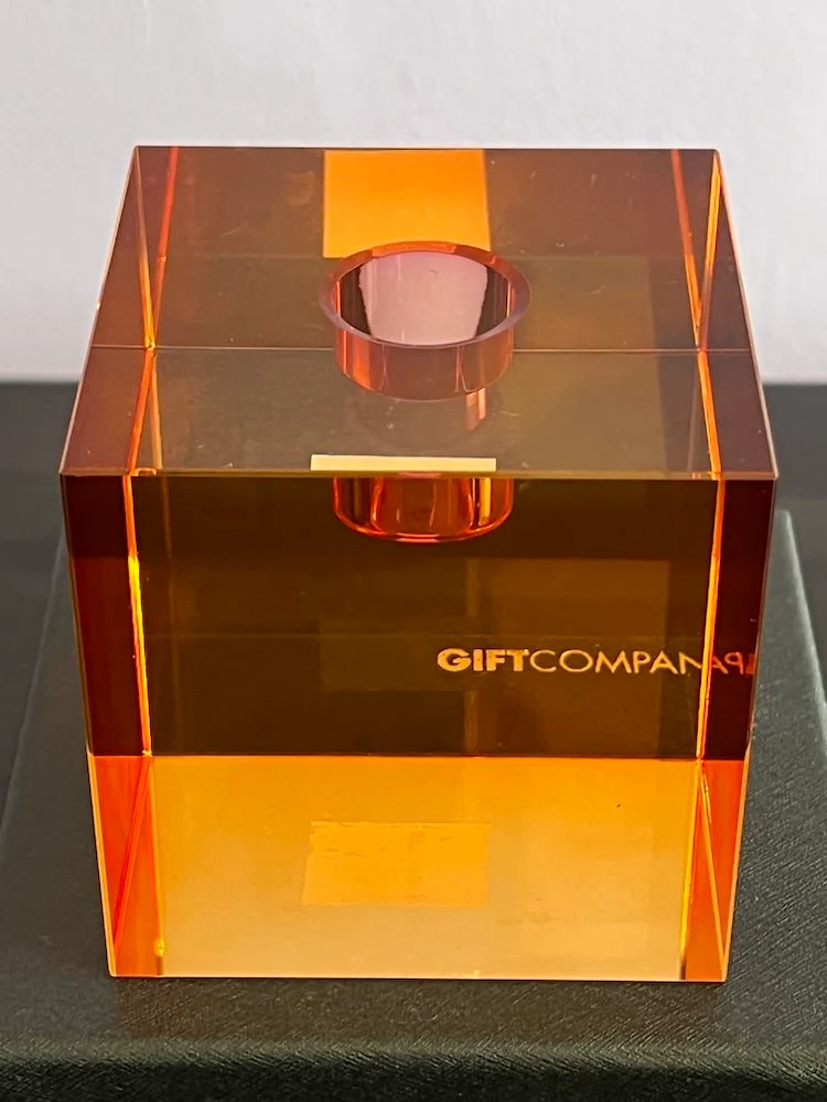 Kristallglas-Kerzenhalter DIOPTRICS orange, rot H8cm