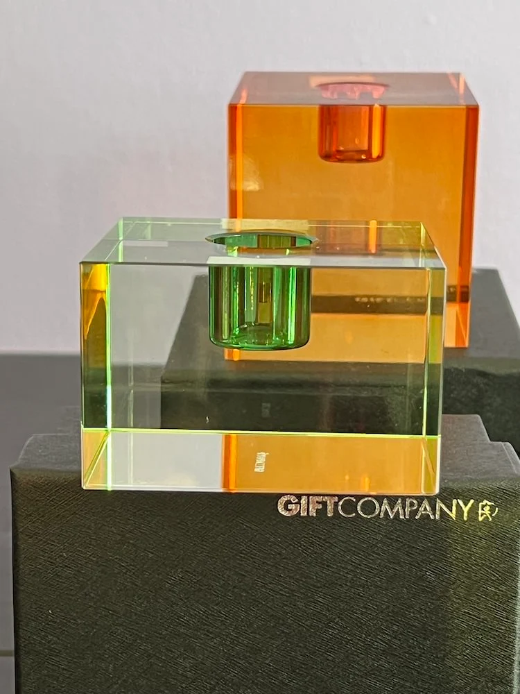 Kristallglas-Kerzenhalter DIOPTRICS orange, rot H8cm