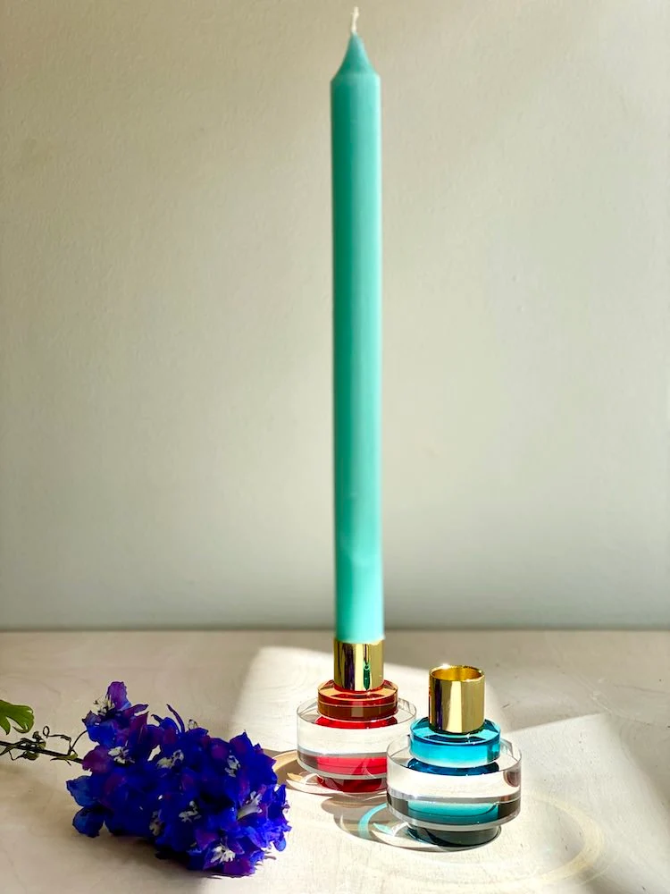 Kerzenhalter DIOPTRICS Kristallglas rund-blau Ø6x7cm