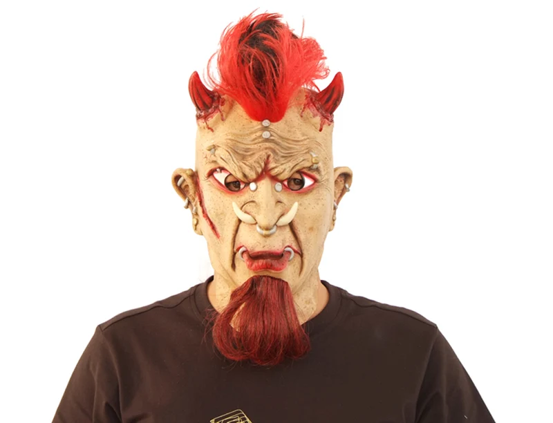 Halloween Horror Latex Maske "Teufel" Dämon mit Haaren | Rot