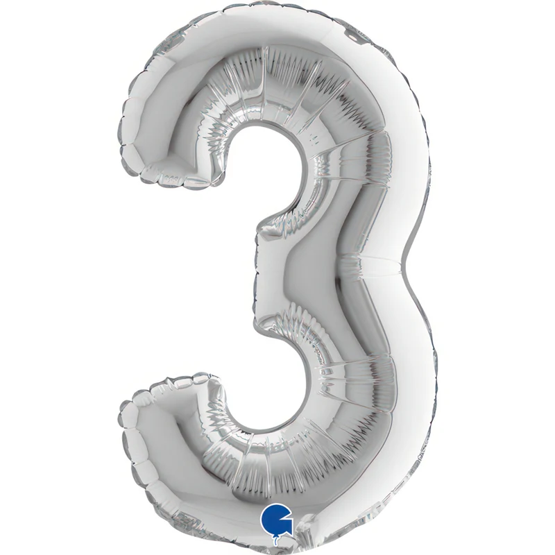 14"/Ø36cm Mini Zahlen Folienballon | Silber #3
