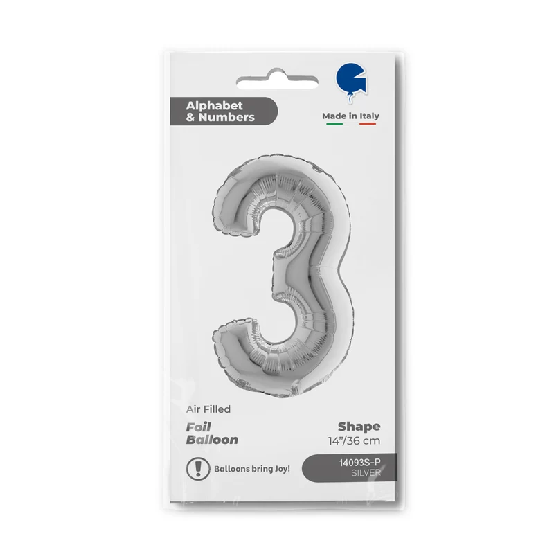 14"/Ø36cm Mini Zahlen Folienballon | Silber #3
