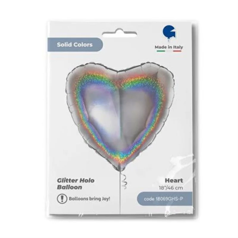 18"/Ø46cm Herz Folienballon Uni | Holo Silber