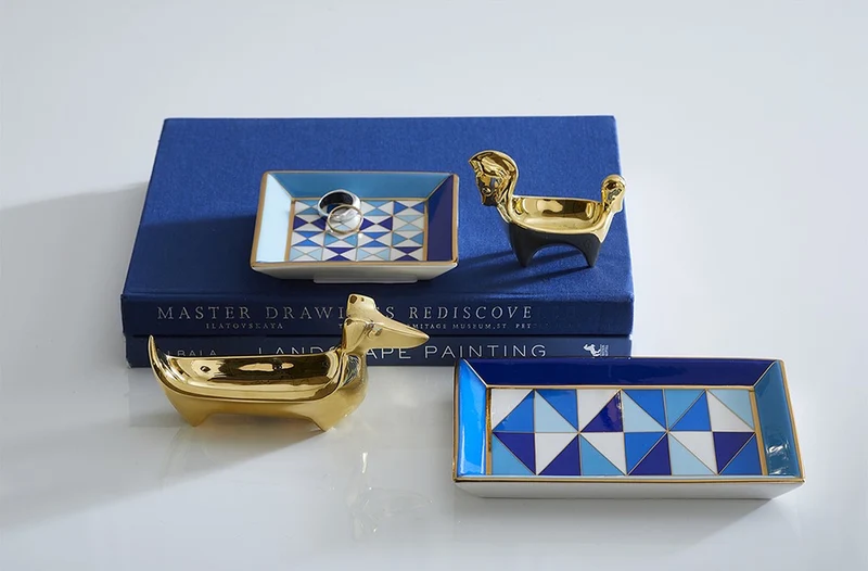 Vide-Poche SORRENTO RECTANGLE in blau + gold