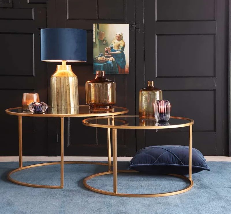Couchtisch DUARTE Gold SMOKE Glas 2er-Set