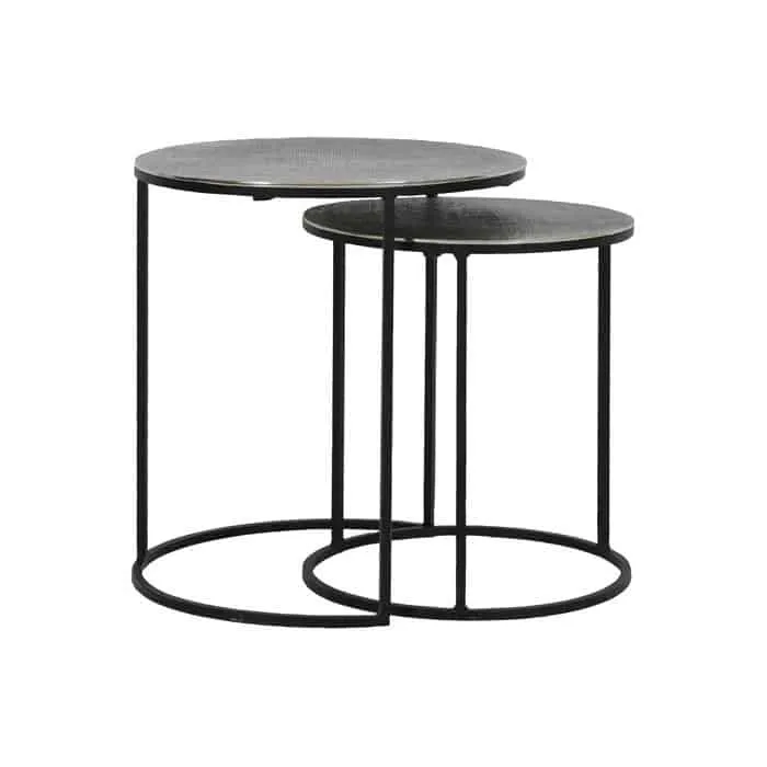Beistelltisch RENGO Textur antik Blei silber 2er-Set