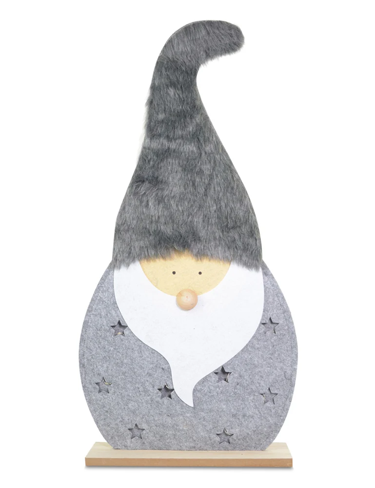 LED Holz Wichtel Dekofigur "Santa" 60 cm Grau | 10138 - Adventsdekoration