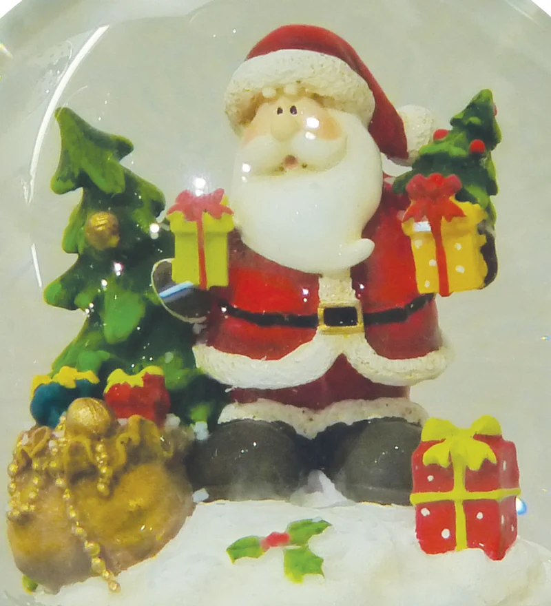 Spieluhr Schneekugel "Weihnachtsmann mit Geschenkesack" Ø 15 cm | 71564
