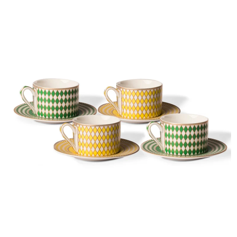 Teetassen-Set CHESS 4-teilig grün, gelb