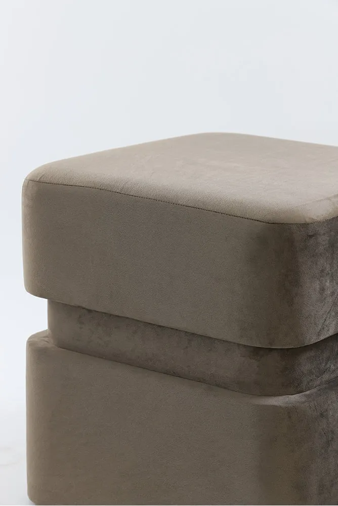 Hocker PIAZZA Samt grau-braun Ø40x42,5 cm