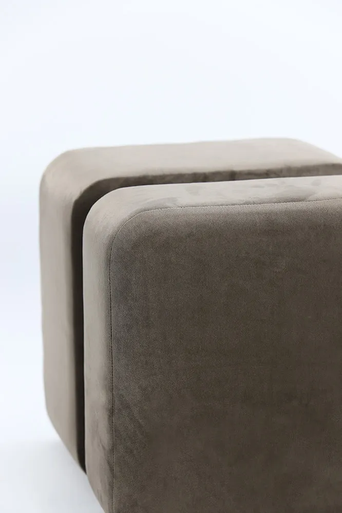 Hocker PIAZZA Samt grau-braun Ø40x42,5 cm