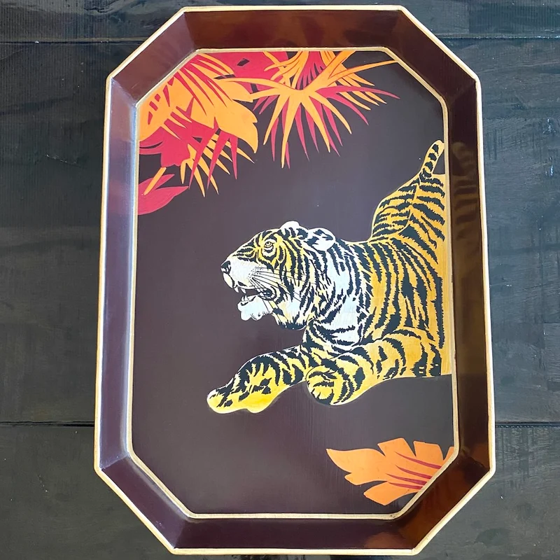handbemaltes Tablett 'TIGER' aus Eisen - braun-gelb 43x30cm