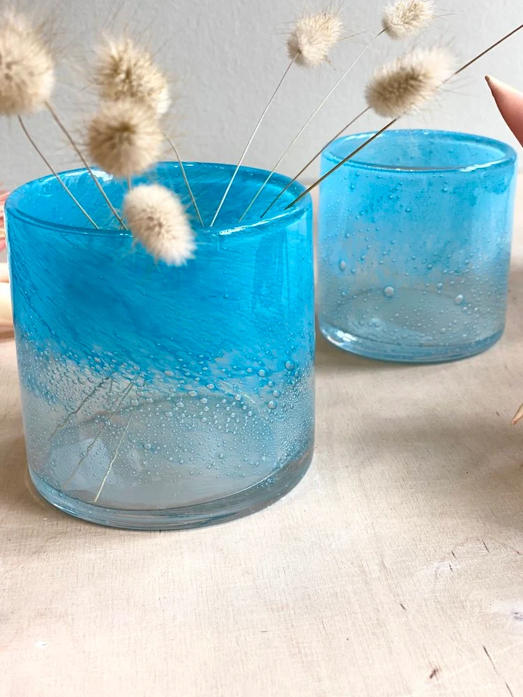 Windlicht LINEN bubble, türkis 10x10x10cm
