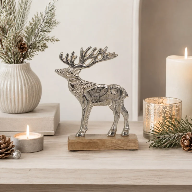 Riffelmacher Elch Figur silber | 16x5 cm | Aluminium | Weihnachtsdeko zum Stellen | winterlich festlich modern | Dekofigur Tisch Fenster | 24769