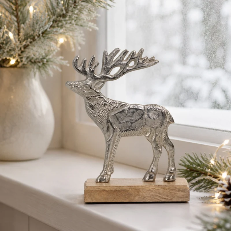 Riffelmacher Elch Figur silber | 16x5 cm | Aluminium | Weihnachtsdeko zum Stellen | winterlich festlich modern | Dekofigur Tisch Fenster | 24769
