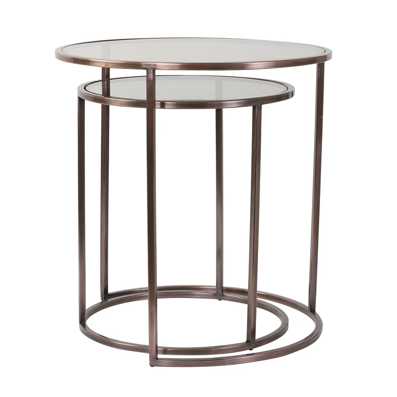 Beistelltisch DUARTE antik Kupfer Glas braun 2er-Set
