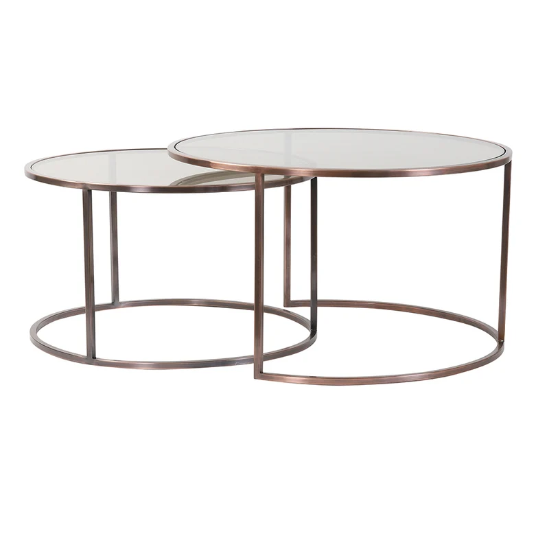 Couchtisch DUARTE antik Kupfer Glas braun 2er-Set
