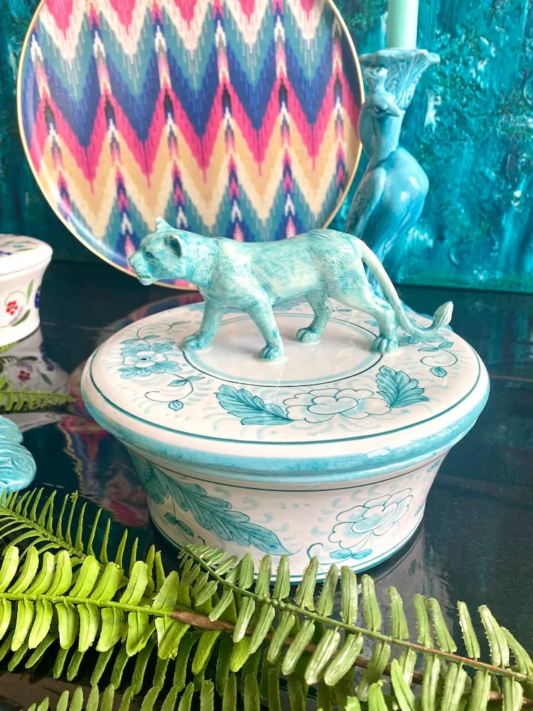 Keramikdose mit Deckel 'MENAGERIE PANTHER'