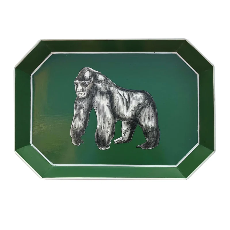 handbemaltes Tablett 'GORILLA' aus Eisen - grün 43x30cm