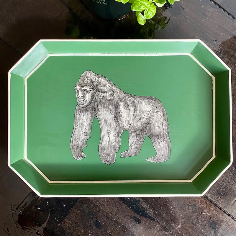 handbemaltes Tablett 'GORILLA' aus Eisen - grün 43x30cm