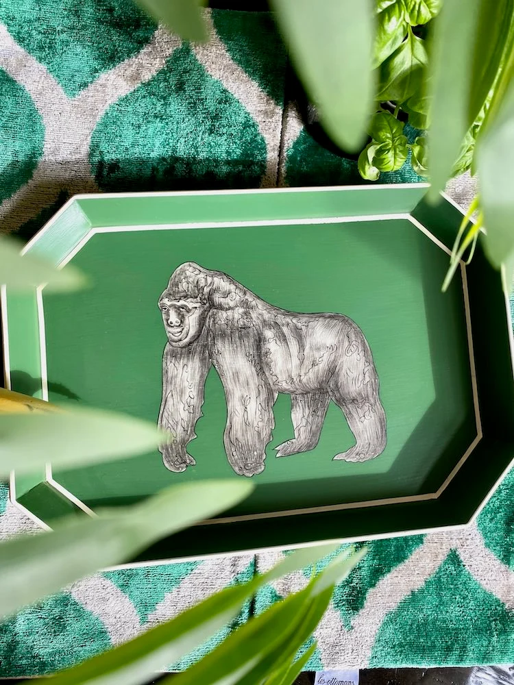 handbemaltes Tablett 'GORILLA' aus Eisen - grün 43x30cm